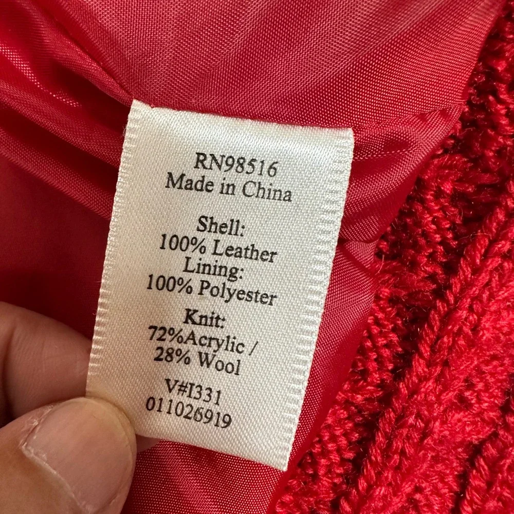 Coldwater Creek Red Suede Leather Jacket Large Knit Trim Button Front Y2K Boho - Picture 4 of 12